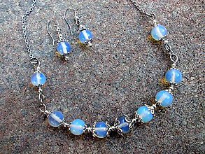Sady šperkov - oceľový náhrdelník + náušnice s Opalitom - 7382601_