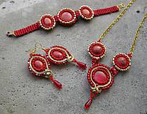 Sady šperkov - Červeno zlatá šitá sada č.595 - AKCIA - 7378413_
