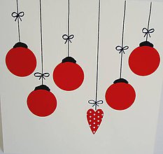 Dekorácie - Vianočná pohľadnica- červené so srdiečkom - 7386832_