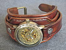 Náramky - Vintage kožené hodinky hnedé - 7384645_