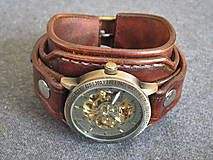 Náramky - Vintage kožené hodinky hnedé - 7384670_
