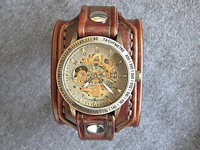 Náramky - Vintage kožené hodinky hnedé - 7384647_