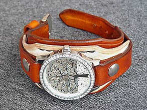 Náramky - Dámske bielo hnedý remienok s hodinkami - 7384927_