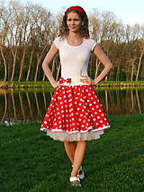 Sukne - Červená puntíkovaná sukně - 7413506_