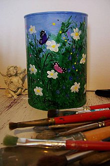 Dekorácie - stojan na ceruzy,perá,pastelky... na letnej lúke s motýlmi - 7432456_