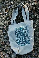 Nákupné tašky - Ľanová taška Strom života, ručne maľovaná (zelená) - 7438128_