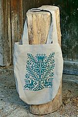 Nákupné tašky - Ľanová taška Strom života, ručne maľovaná (zelená) - 7438129_