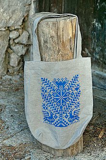Nákupné tašky - Ľanová taška Strom života, ručne maľovaná (modrá) - 7438109_