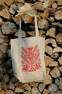 Nákupné tašky - Ľanová taška Strom života, ručne maľovaná (červená) - 7438134_
