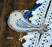 Dekorácie - Vianočná ozdoba Vtáčik vlnkovaný modrý - 7446703_