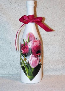 Nádoby - Darčeková fľaša Tulipány - 7445744_
