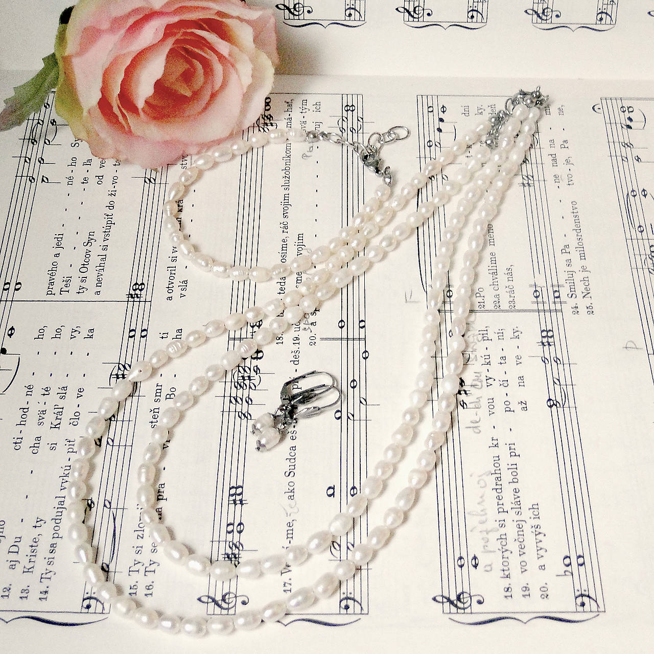 Natural Freshwater Oval Pearls Wedding Set (Stainless Steel) / Slávnostný set so sladkovodnými perlami (chirurgická oceľ)