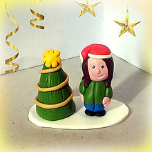 Dekorácie - Zlatý vianočný stromček a (dievča) - 7461772_