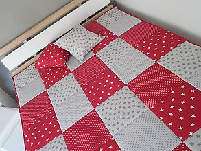 Úžitkový textil - Prehoz, vankúš patchwork vzor šedo - červená ( rôzne varianty veľkostí ) - 7464256_
