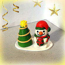 Dekorácie - Zlatý vianočný stromček a (snehuliak) - 7463894_