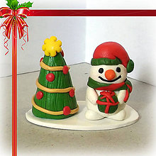 Sochy - Zlato červený vianočný stromček (a snehuliak) - 7472064_