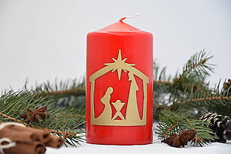 Svietidlá - Betlehemská sviečka červená so zlatým zdobením - 7489069_