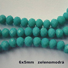 Korálky - Sklenená rondelka 6x5mm-1ks (zel.modrá) - 7491734_