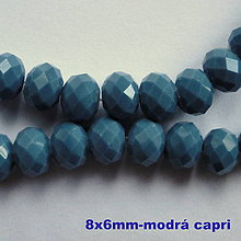 Korálky - Sklenená rondelka 8x6mm-1ks (modrá capri) - 7492115_