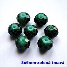 Korálky - Sklenená rondelka 8x6mm-1ks (tm.zelená) - 7492352_