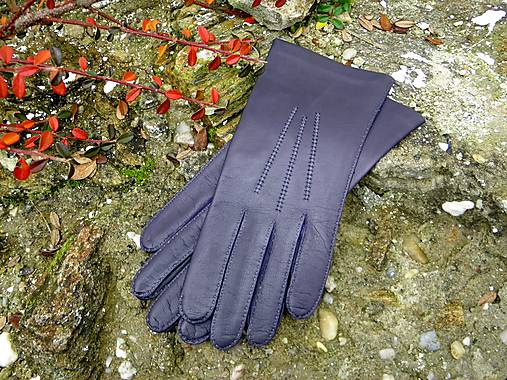 Fialové dámské kožené rukavice s čistým hedvábím - ručně šité - celoroční