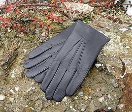 Rukavice - Šedé pánské kožené rukavice s vlněnou podšívkou - 7497819_