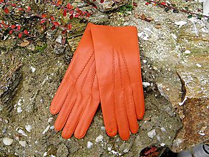 Rukavice - Rezavé dámské kožené rukavice s hedvábnou podšívkou - ručně šité - celoroční - 7497875_