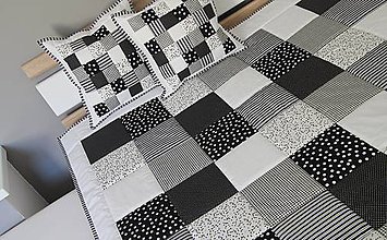 Úžitkový textil - Prehoz, vankúš patchwork vzor čierno-biela kombinácia ( rôzne varianty veľkostí ) - 7515381_