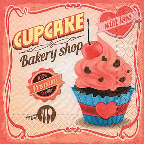  - Servítka "Cupcake with love", ihneď - 7529579_
