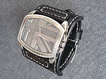 Náramky - Čierny kožený remienok na hodinky GUESS - 7548001_