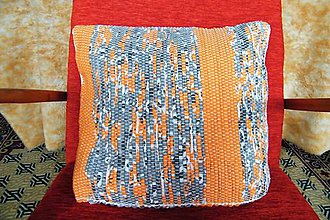 Úžitkový textil - Tkaná oranžovo-sivá obliečka na vankúš - 7563339_
