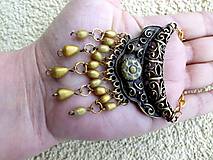 Náhrdelníky - zlato-mosadzný náhrdelník - filigránový + polymér - 7592547_