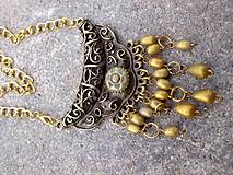 Náhrdelníky - zlato-mosadzný náhrdelník - filigránový + polymér - 7592549_