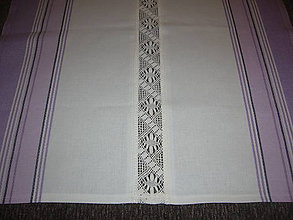 Úžitkový textil - Obrus fialový prúžok s čipkou - 7593702_