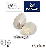 Korálky - SWAROVSKI® ELEMENTS 4320 Pear Rhinestone - White Opal, 14x10, bal.1ks - 7593755_