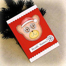 Papiernictvo - VÝPREDAJ vianočná pohľadnica macko (v čiapke) - 7591951_