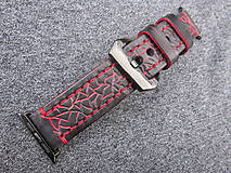 Náramky - Kožený remienok pre apple hodinky čierny, Apple watch remienok čierno červený 42mm - 7608962_