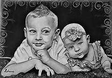 Kresby - detský portrét-šedobiely sen A2 - 7620942_