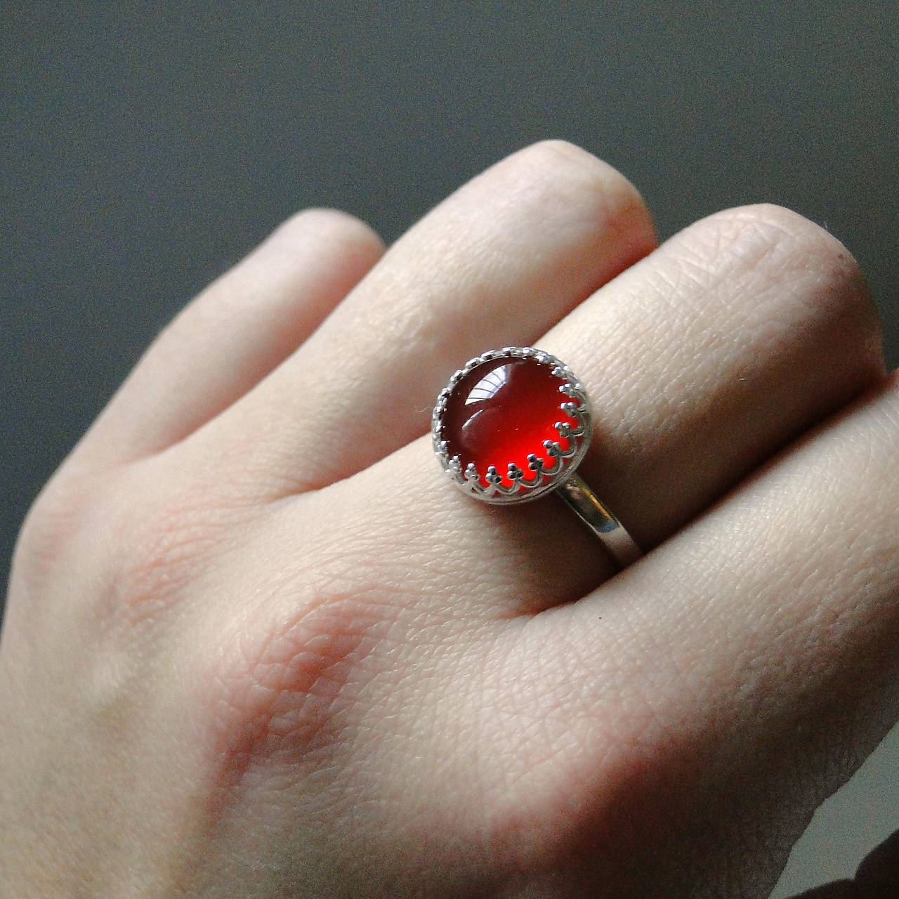 Classic Red Jade & Silver Ag 925 / Strieborný prsteň s červeným jadeitom