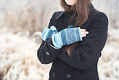 Rukavice - Bezprstové rukavičky - modrý melír - 7627870_