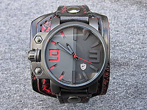 Náramky - Pánske hodinky, čierno červený kožený náramok - 7633124_