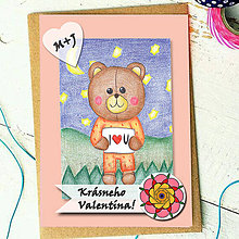 Papiernictvo - Medvedík - valentínska pohľadnica (dobrú noc (kvet1)) - 7641974_