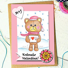 Papiernictvo - Medvedík - valentínska pohľadnica (zima (kvet1)) - 7642005_
