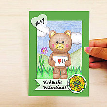Papiernictvo - Medvedík - valentínska pohľadnica (lúka (kvet 2)) - 7642776_