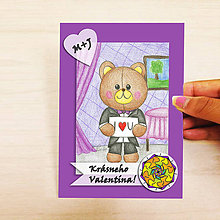 Papiernictvo - Medvedík - valentínska pohľadnica (on elegant (kvet 2)) - 7642780_