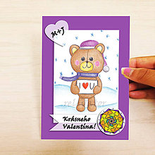 Papiernictvo - Medvedík - valentínska pohľadnica (zimný (kvet 2)) - 7643002_