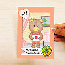 Papiernictvo - Medvedík - valentínska pohľadnica (elegant ona (kvet 2)) - 7643079_