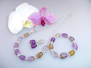 Sady šperkov - ametrín náhrdelník náramok náušnice v striebre - exkluzívna súprava, kemene drahokamovej kvality - 7646854_