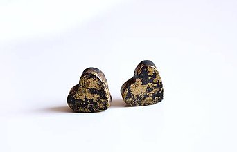 Náušnice - Betónové srdcia black/gold - 7644939_