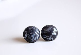 Náušnice - Betónové gulaté napichovačky black/silver - 7645061_